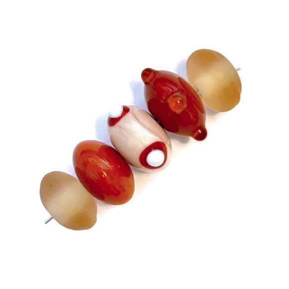 As Low As $2 Peach and Orange Handmade Lampwork Artisan Rondelle Beads (5) - Picture 1 of 2